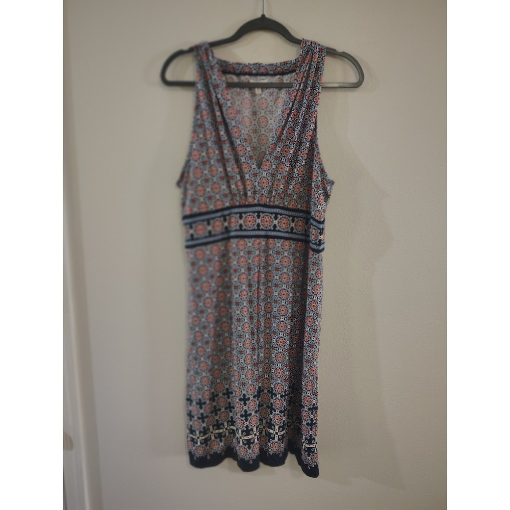 Max Studio Womens XL Blue Red Medallion‎ Print Empire Waist Sleeveless Dress